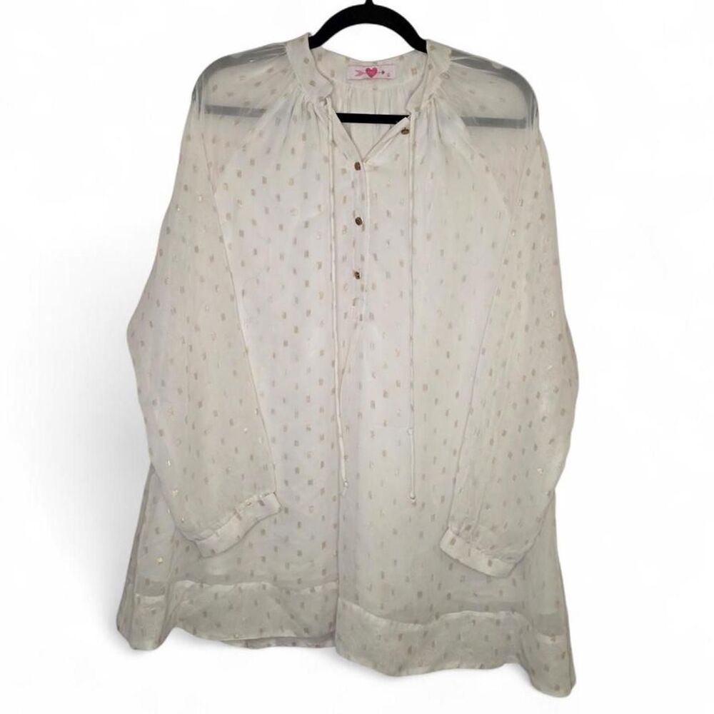 Buddy Love Gold Foil Dot Sheer Tunic Blouse White Large